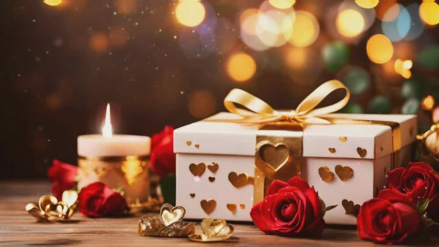 romantic Valentine's Day theme background, floral gift box background with gliter speckles