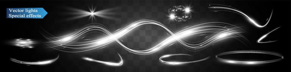  Light flare wave shine effect,vector glow line sparkle shine. Silver wavy effects.

