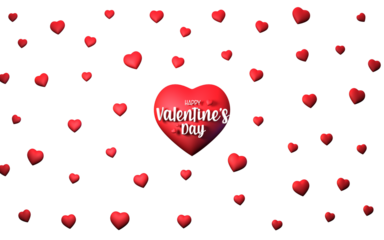 Happy Valentine´s day, red hearts background, 14th February, 3d render. PNG	
