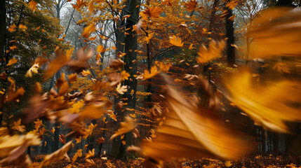 A blustery autumn day in a forest.
