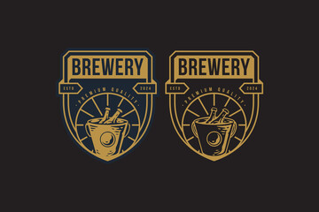 beer bottle and bucket logo design for bar and brewing company label, sign, symbol or brand identity