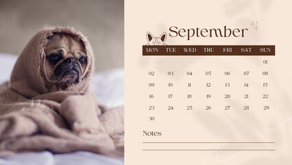 Puppy Calendar 2024  - September Month 2024