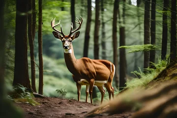 Deurstickers deer in the forest © Aqsa