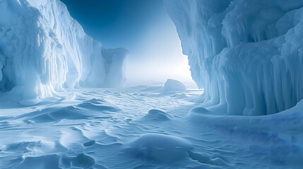 Serene ice canyon under a clear blue sky