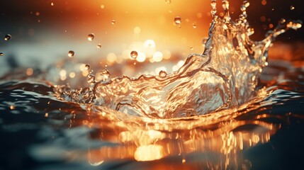 A blurred image of water colliding with a wall and ground, bursting into droplets and creating an explosion in the air, captured in a stop motion shot for textured elements.