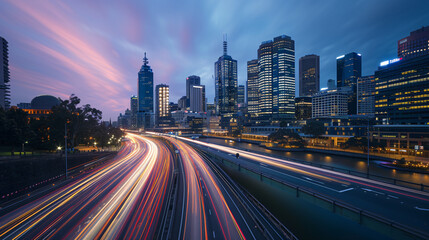 Fototapeta na wymiar A busy metropolitan skyline at dusk.