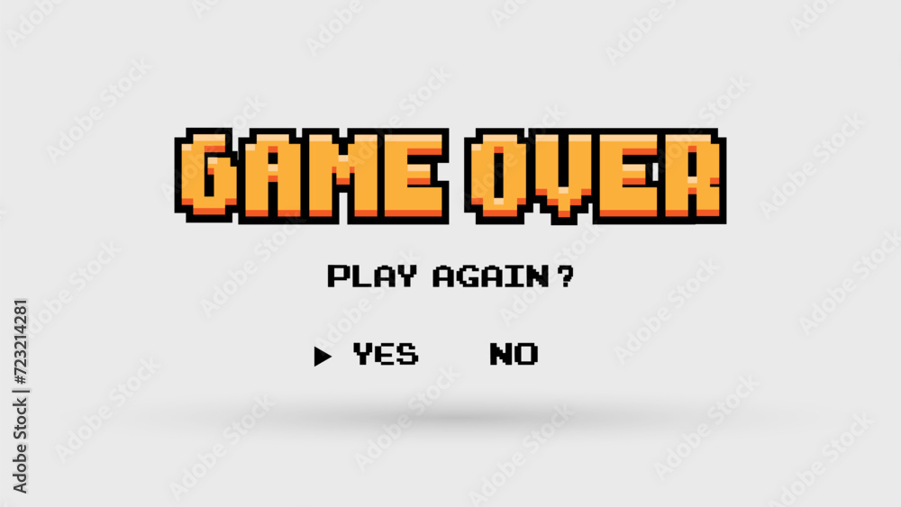 Poster Game Over background with player selection.8 bit game.retro game.