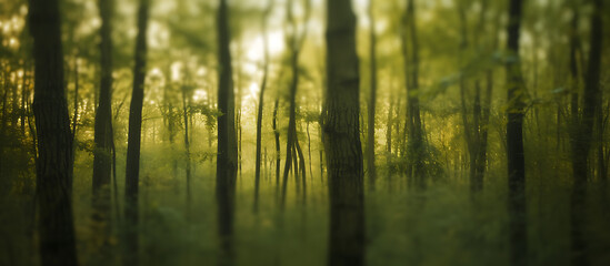 blurry background of trees in a forest in