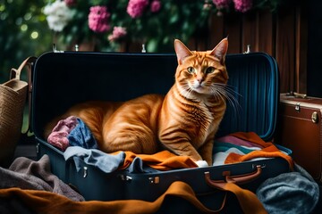 cat sit on bed with flowers