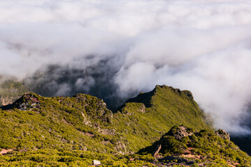 Madeira mountains peaks in clouds