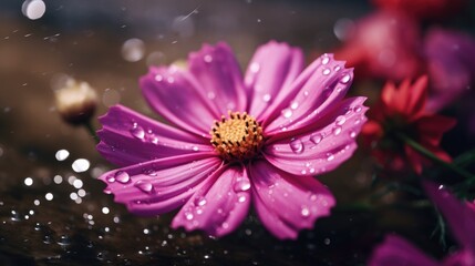 A beautiful purple flower with glistening water droplets. Perfect for nature enthusiasts and floral-themed designs