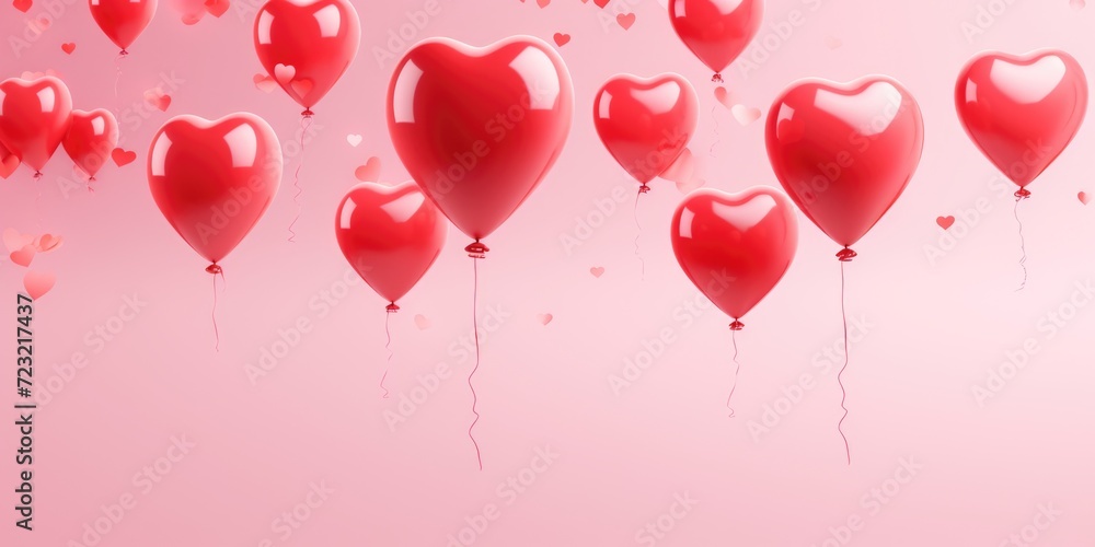 Poster red heart shaped balloons floating in the air. perfect for expressing love and affection. ideal for 