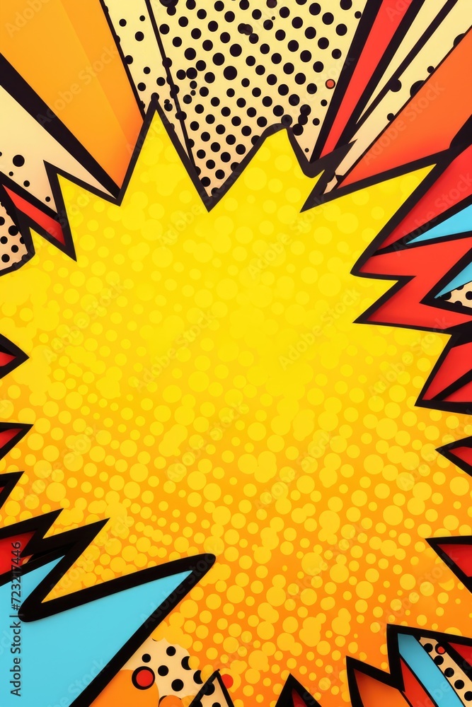 Poster A vibrant pop-art comic background featuring a yellow starburst. Perfect for adding a dynamic touch to any design project