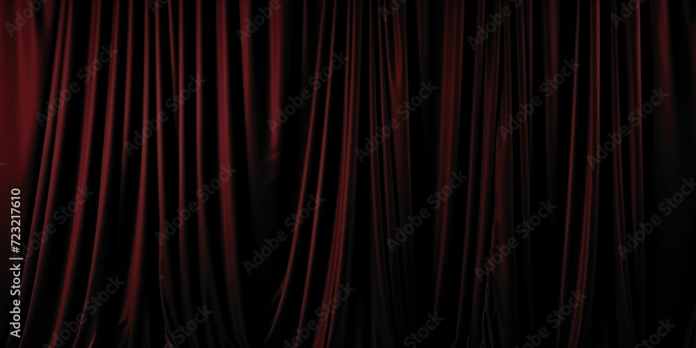 Poster a picture of a black and red stage with a curtain. suitable for theatrical or performance-related th