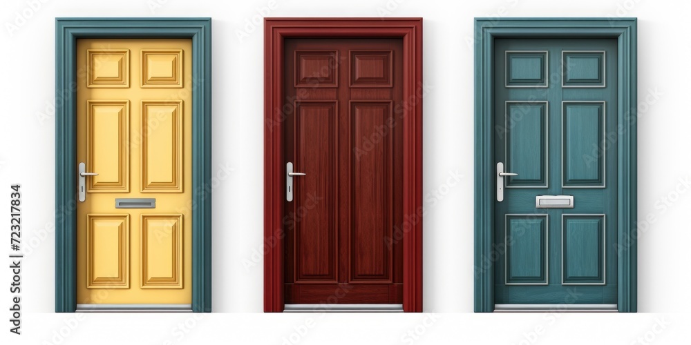 Poster a collection of three doors in various colors. this versatile image can be used to represent choices