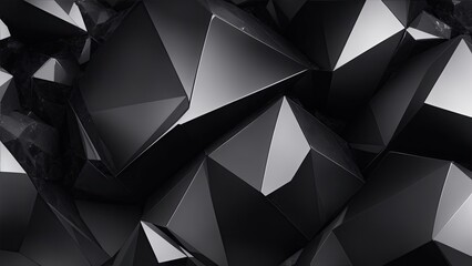 Abstract black crystal background, 3d render polygonal wallpaper