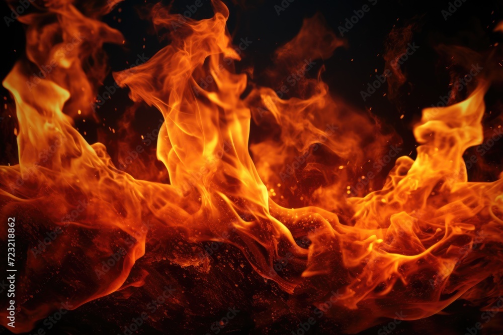 Poster a close-up view of a fire on a black background. suitable for various uses