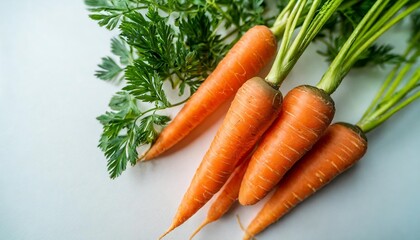 isolated carrot mini baby with green leaves pattern top view