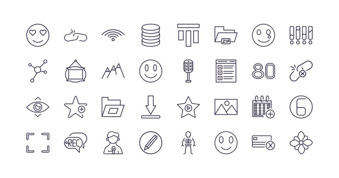 editable outline icons set. thin line icons from user interface collection. linear icons such as in love smile, , ink level, news reporters, joyful smile, image of a flower