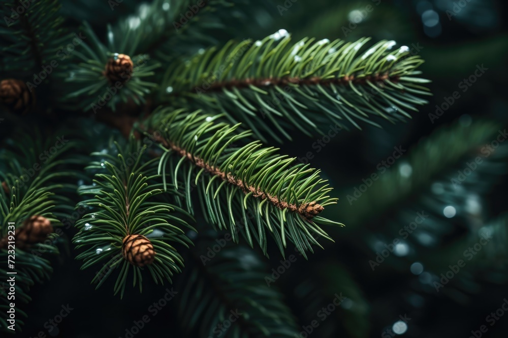 Poster A close-up view of a pine tree showcasing its cones. Perfect for nature enthusiasts or anyone in need of a vibrant and natural image