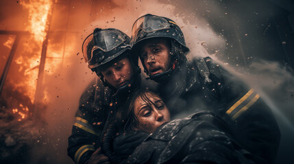 A close-up photograph of a fireman yelling, face contorted in fury and sorrow, against a backdrop...