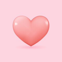 3D Heart Icon Symbol Love Vector Illustration isolated on light pink background. Suitable for Valentine's Day and Mother's Day decoration.