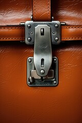 A detailed close-up view of a brown leather suitcase. Perfect for travel-related projects or depicting a sense of adventure.