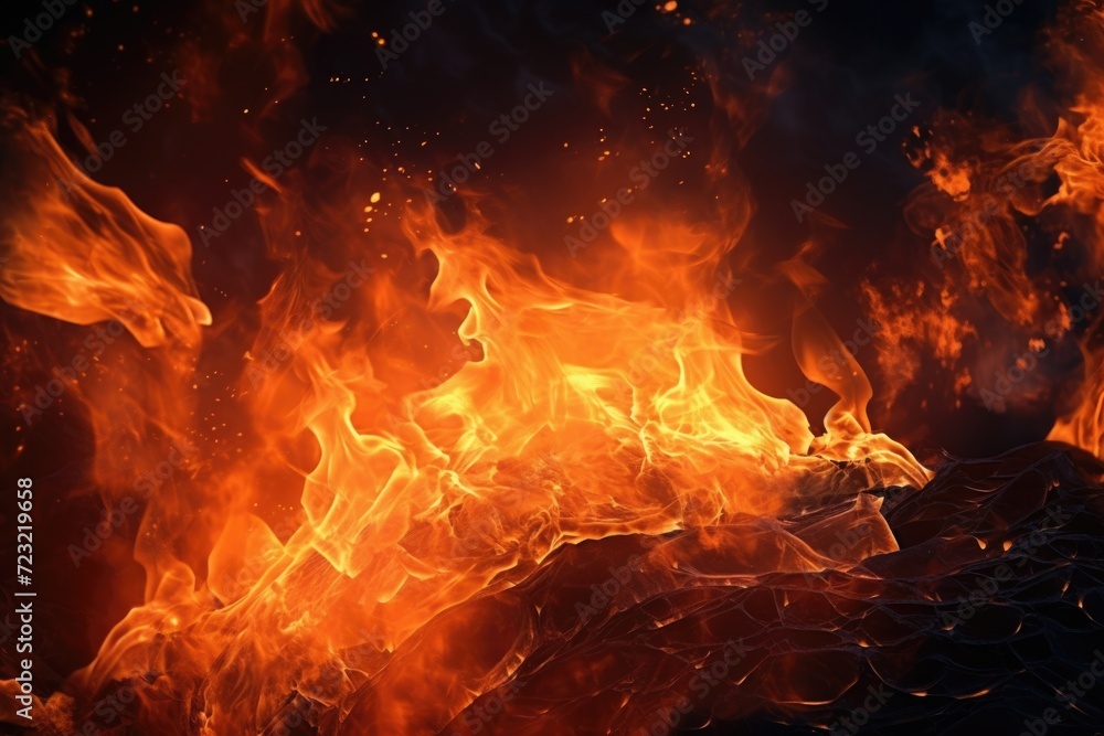 Aufkleber A close-up view of a fiery flame on a black background. Perfect for adding a touch of warmth and intensity to any project