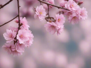 Pink blossom on soft background with copy space