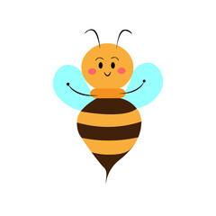 Cute friendly bee. Happy flying bee on white background vector illustration