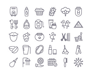 editable outline icons set. thin line icons from hygiene collection. linear icons such as water heater, laundry basket, depilator, l aspirator, appointment book, pathogen - obrazy, fototapety, plakaty