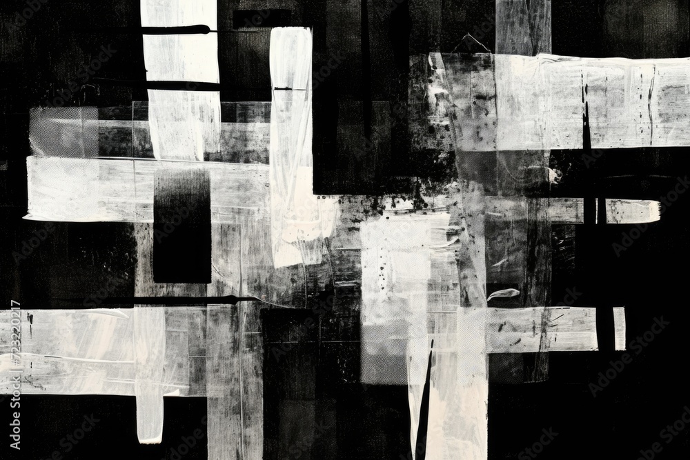 Poster a black and white abstract painting of a cross. suitable for various artistic projects and religious