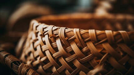 Obraz premium Close-up of a meticulously crafted woven basket.