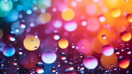 Obraz na płótnie Canvas Colorful raindrops on glass with a mesmerizing rainbow bokeh effect.