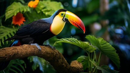 Fototapeta premium Exotic beauty of a toucan in its natural jungle habitat.