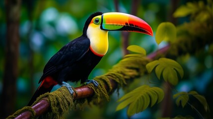 Exotic beauty of a toucan in its natural jungle habitat.