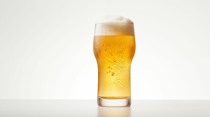 Glass of cold, fresh beer on a white background.