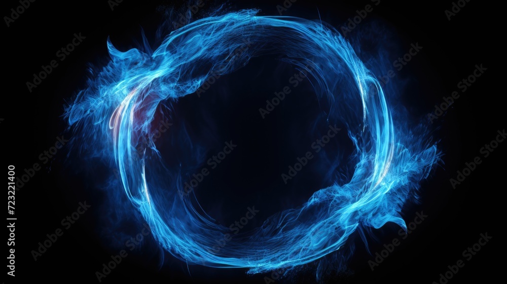 Aufkleber Blue smoke forming a circle on a black background. Ideal for use in abstract designs or as a background element.