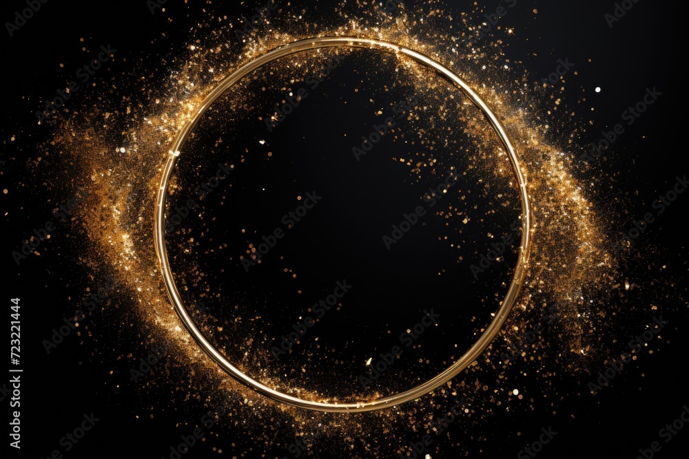 Aufkleber A circular gold frame against a black background. Perfect for adding a touch of elegance to any design project