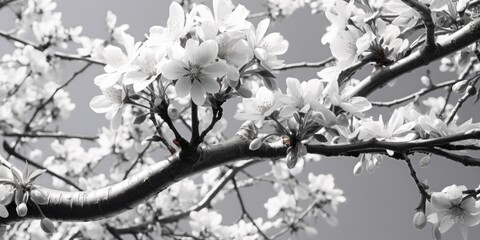 A black and white photo capturing the beauty of a flowering tree. This versatile image can be used in various projects