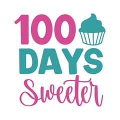 100 Days of School typography design on plain white transparent isolated background for card, shirt, hoodie, sweatshirt, apparel, tag, mug, icon, poster or badge