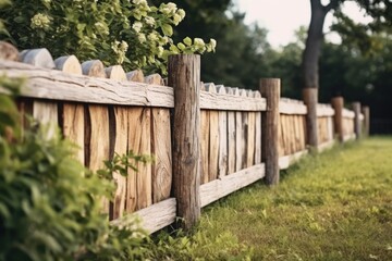 A wooden fence standing in the middle of a peaceful grassy field. Perfect for nature, rural, or countryside-themed designs