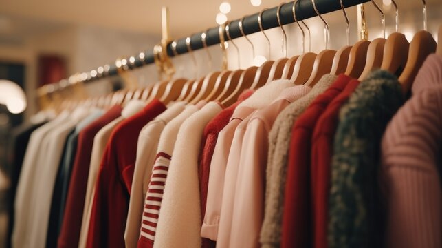 A row of clothes hanging on a rail. Versatile image suitable for fashion, laundry, or retail concepts