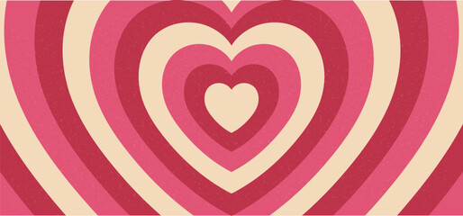 Vector background with tunnel hearts and grain texture in trendy retro 70s style. Vector illustration