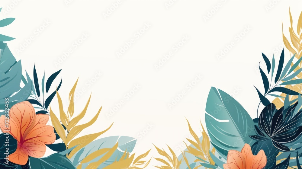 Poster A beautiful background featuring an assortment of leaves and flowers. Perfect for adding a touch of nature to any design project
