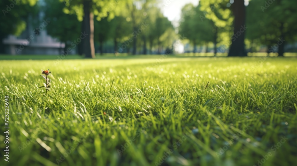 Aufkleber A detailed view of a grass field with a backdrop of trees. Suitable for nature-themed projects