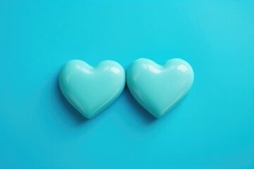 Two heart shaped candys on a blue background. Can be used for Valentine's Day or romantic-themed projects