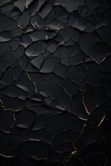 A detailed view of a black and gold cracked wall. Suitable for various design projects
