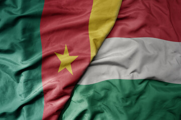 Obraz premium big waving national colorful flag of hungary and national flag of cameroon .