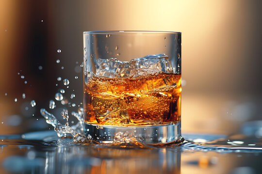Crystal-clear alcohol poured over ice in a sleek glass, creating a refreshing beverage for any occasion